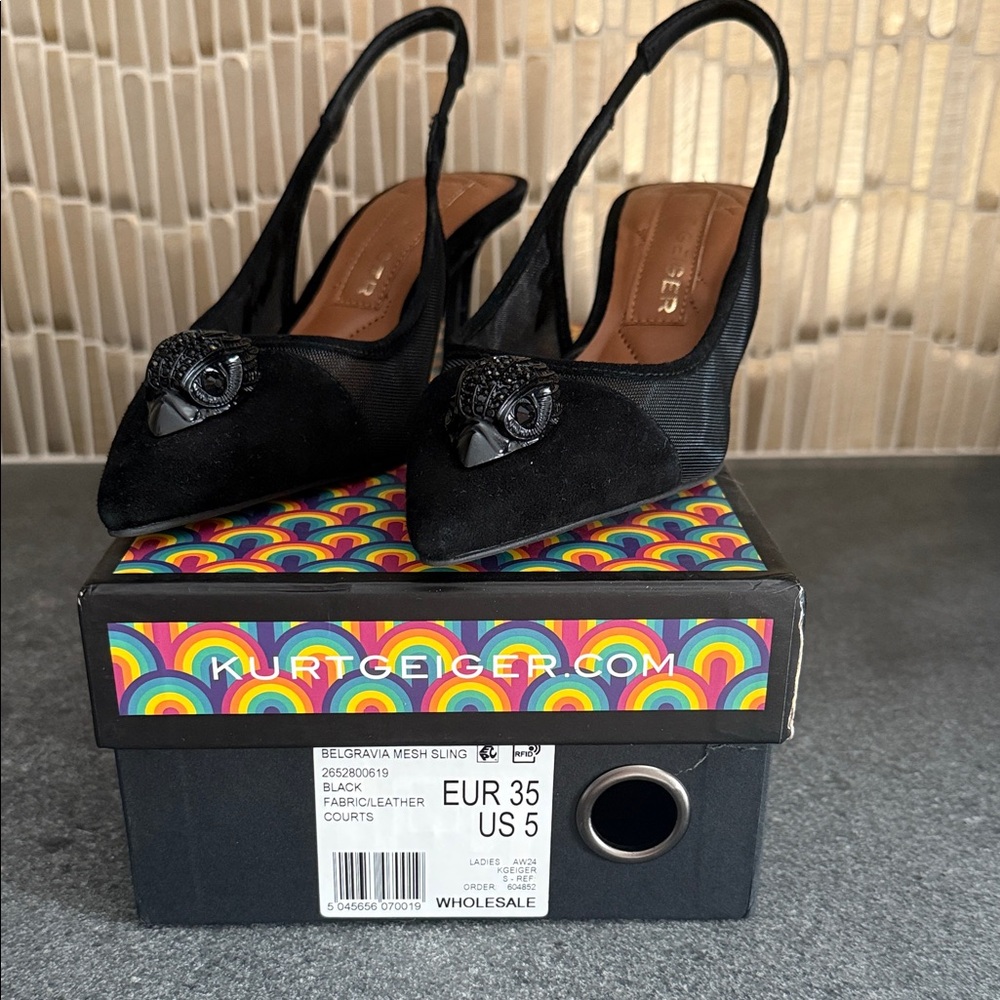 Kurt Geiger Belgravia Mesh Sling Black Embellished Heels
